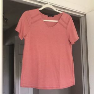Peach soft knit top with lace detail, size medium